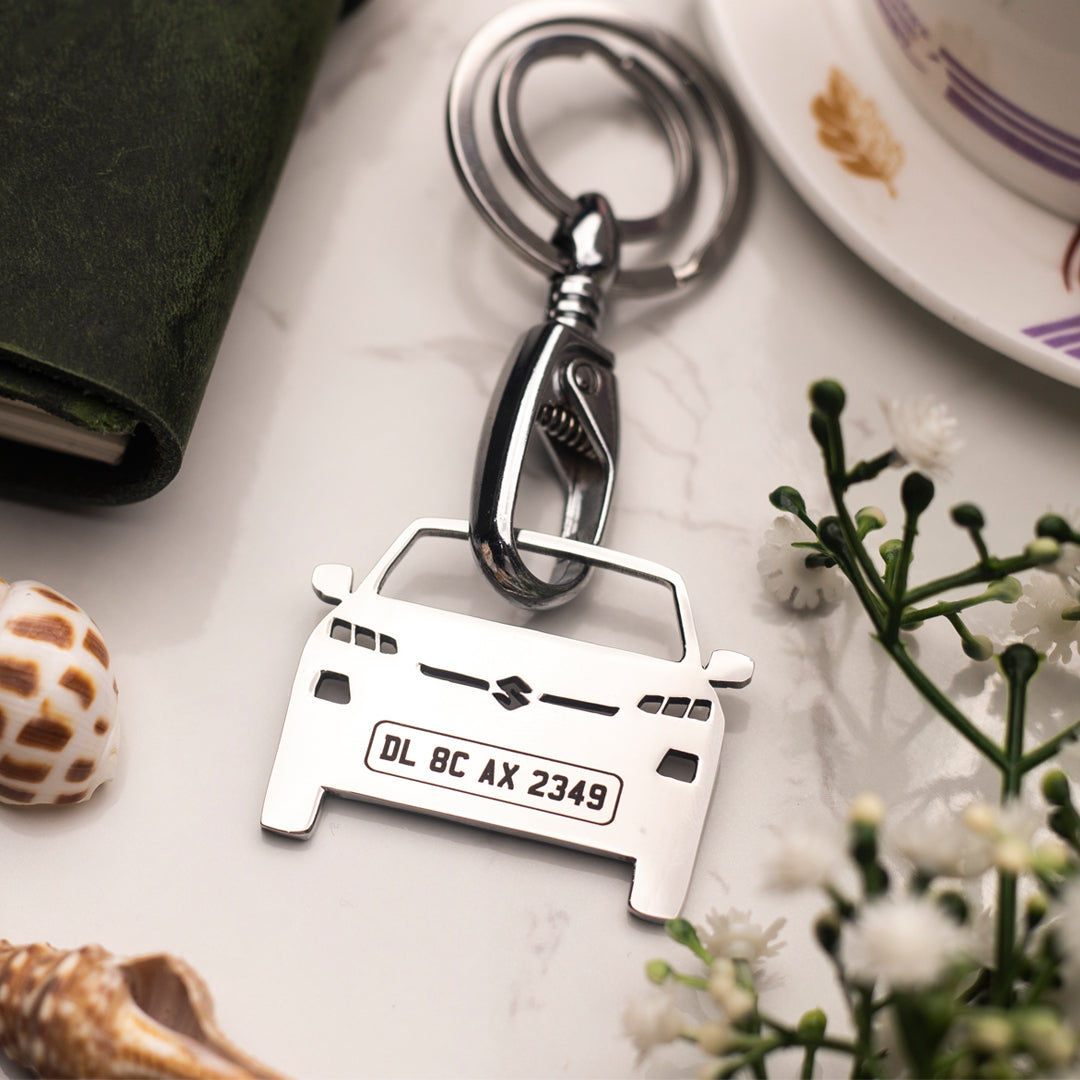 Car Shape Keychain - Personalised Number Plate Car Keychain